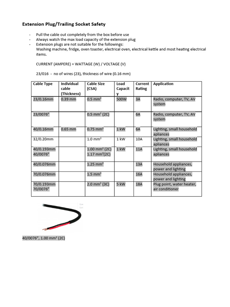 Cable Size and Current Capacity | PDF | Ac Power Plugs And Sockets ...