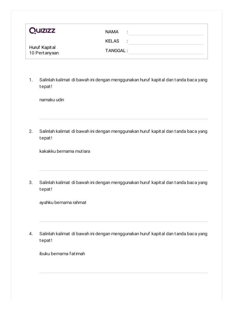 Latihan Huruf Kapital Dan Tanda Baca Pdf