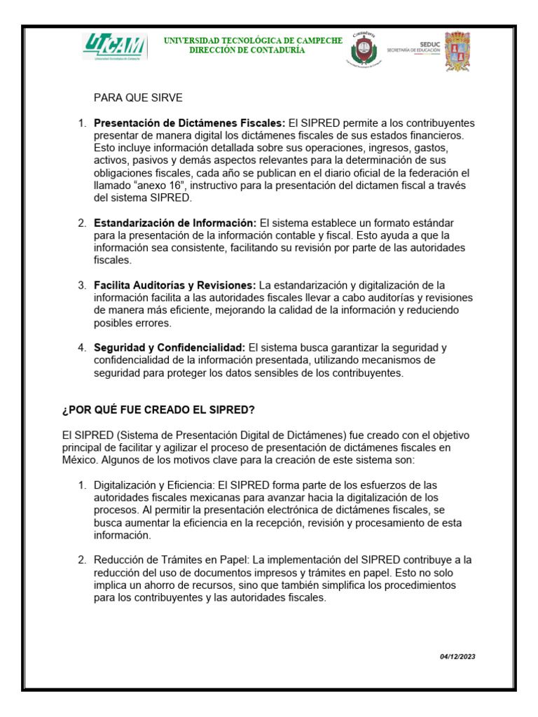 Para Que Sirve El Sipred | Descargar gratis PDF | Contador | Auditoría