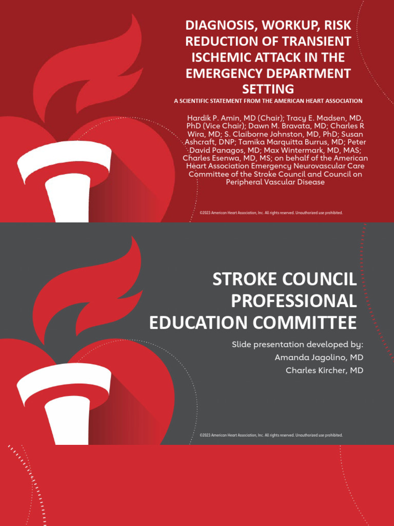 Diagnosis Workup Risk Reduction of Transient Ischemic Attack in The Emergency Dept Setting Slide