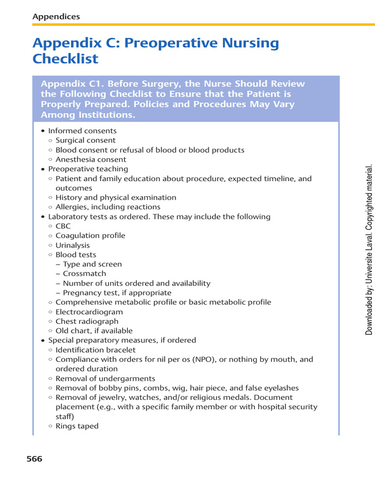 Appendix C Preoperative Nursing Checklist | Download Free PDF | Surgery ...