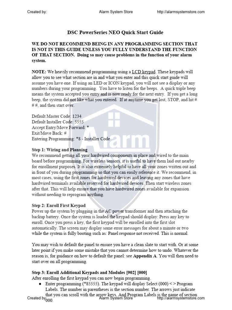 DSC NEO Quick Start Guide R1b | PDF | Computers