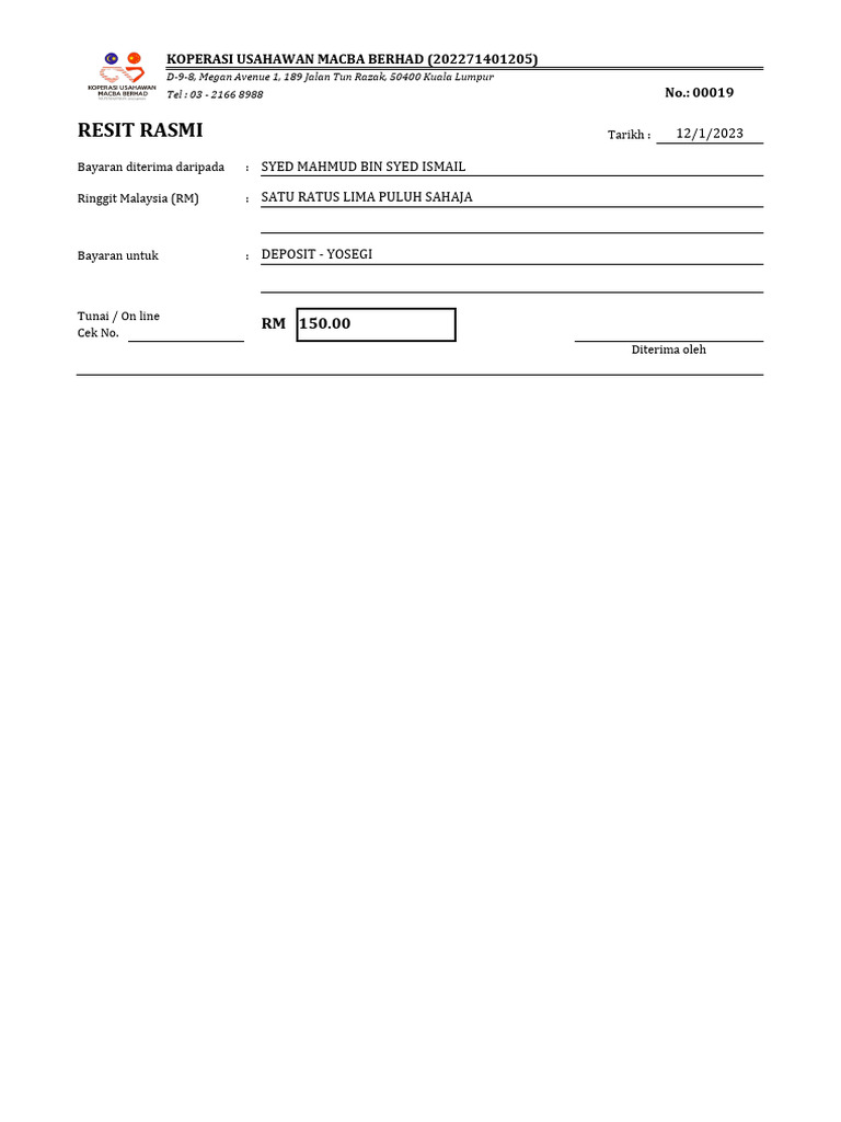 Resit Rasmi KOMACBA | PDF