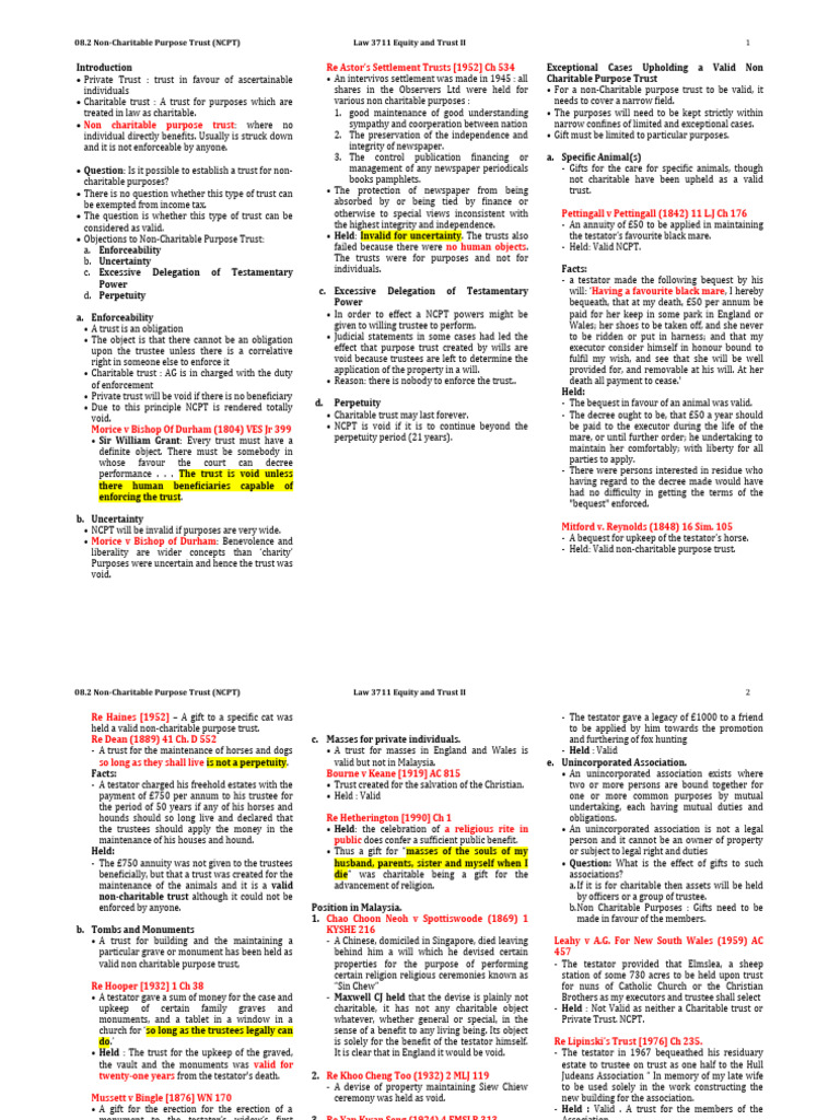 Non-Charitable Purpose Trusts Explained | PDF | Trust Law | Property Law