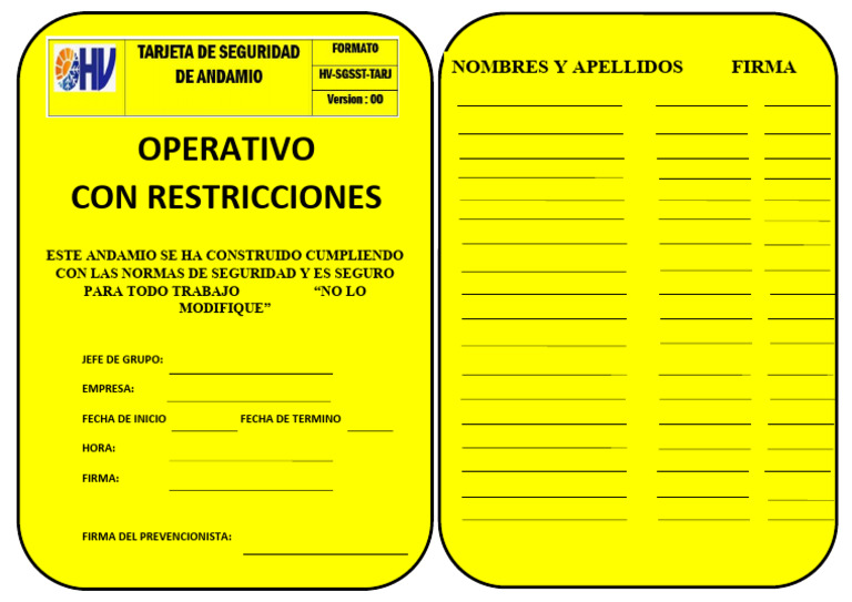 Tarjeta De Andamio Amarillo Pdf