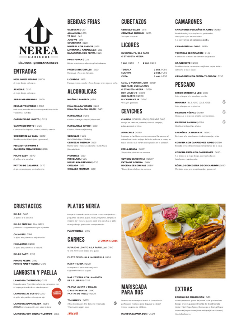 Menú de Mariscos Nerea Chiquimula | PDF | Mariscos | Alimentos