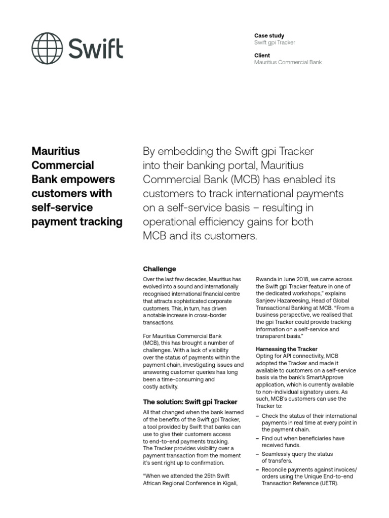 Swift Mcb Gpi Casestudy Pdf Banks Economies