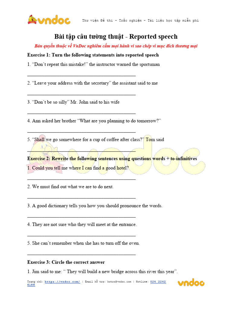 Bai tap cau tuong thuat reported speech pdf
