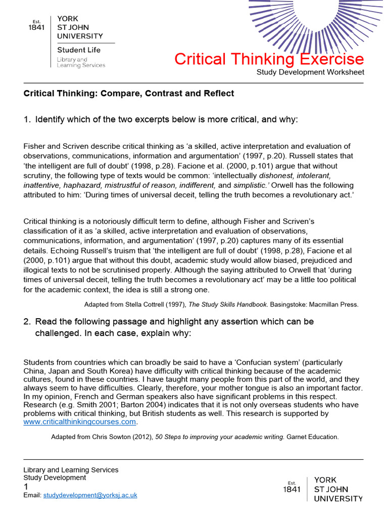 Critical Thinking Exercise | PDF | Critical Thinking | Cognition