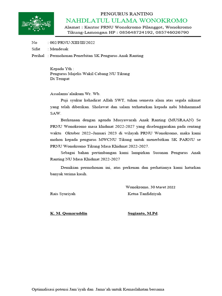 Permohonan SK Pengurus Anak Ranting | PDF