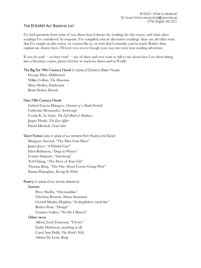ENGA01 Alt Reading List 2021 | PDF
