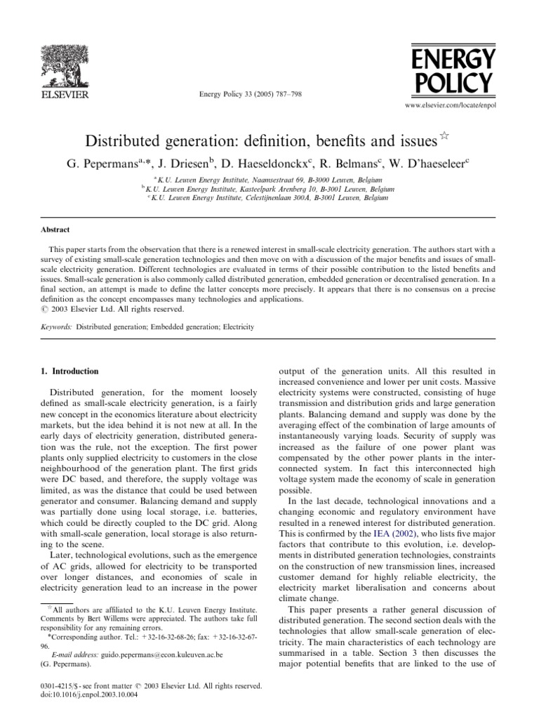 Distributed Generation - Definition, Benefits and Issues | PDF ...