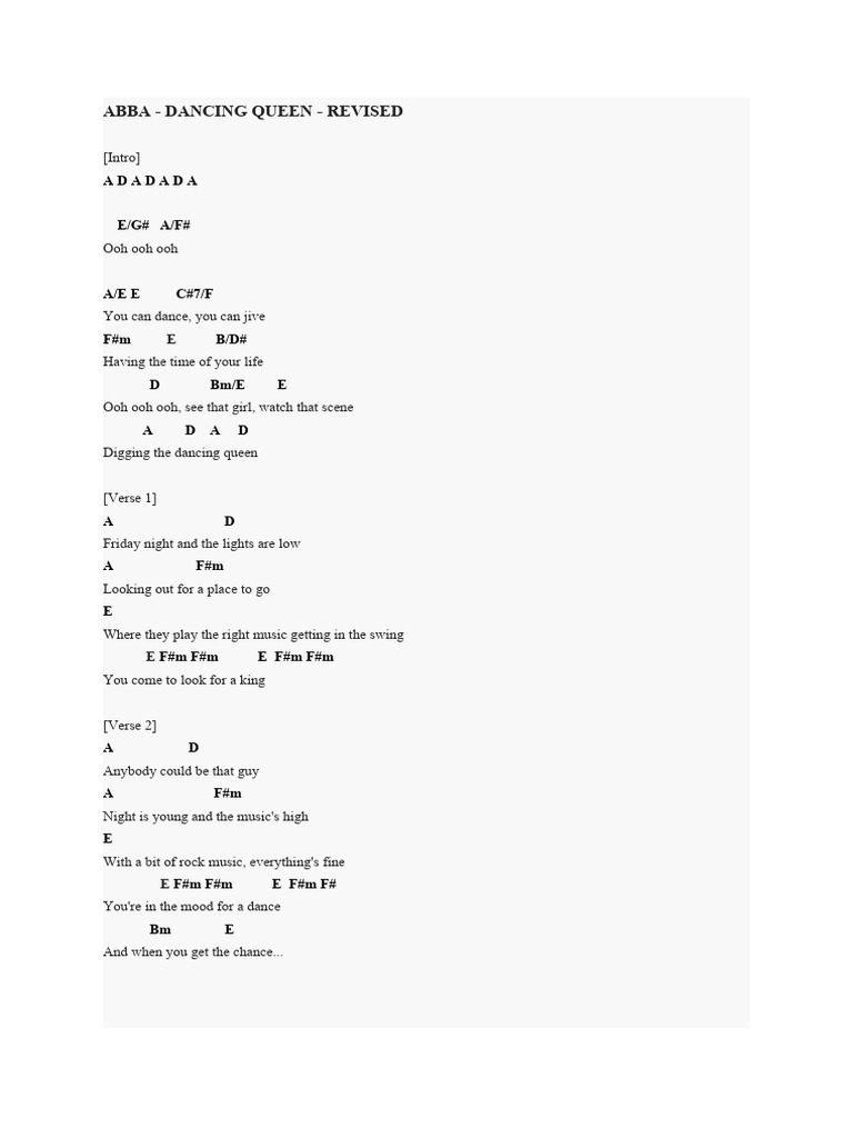 ABBA - Dancing Queen Chords & Lyrics | PDF | Song Structure ...