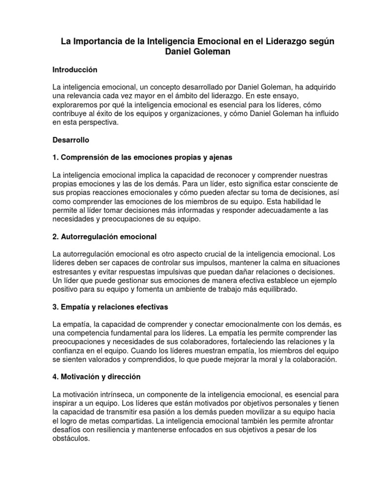Inteligencia Emocional en Liderazgo Goleman | PDF | Las emociones ...