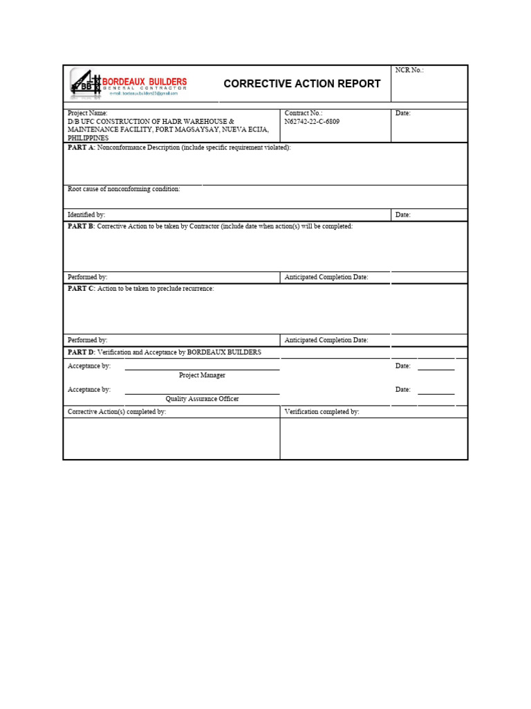 Corrective Action Report Template | PDF