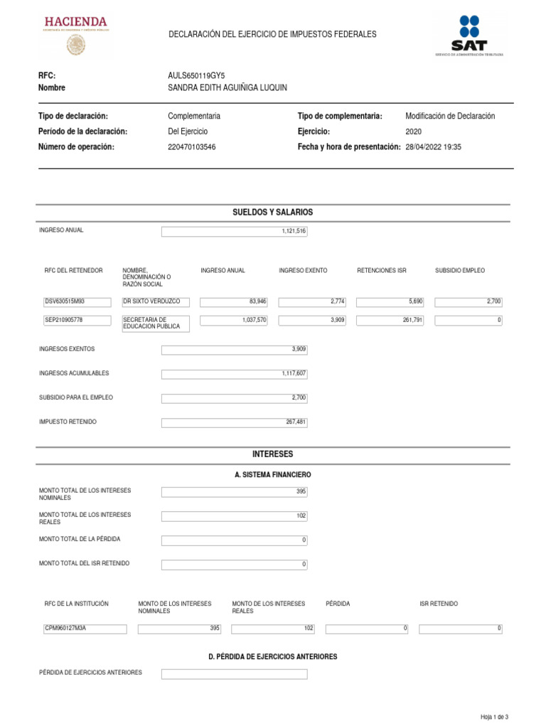 Declaración de Impuestos 2020 | PDF | Impuesto sobre la renta | Riqueza