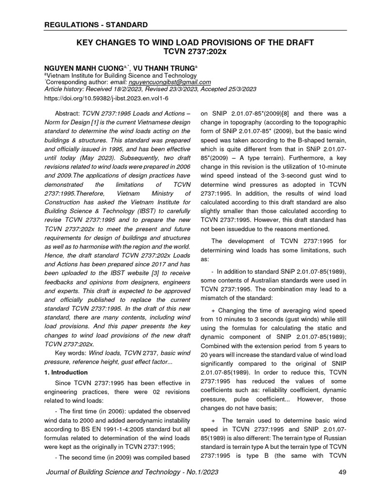 KEY CHANGES TO WIND LOAD PROVISIONS OF THE DRAFT VERSION OF TCVN 2737 ...