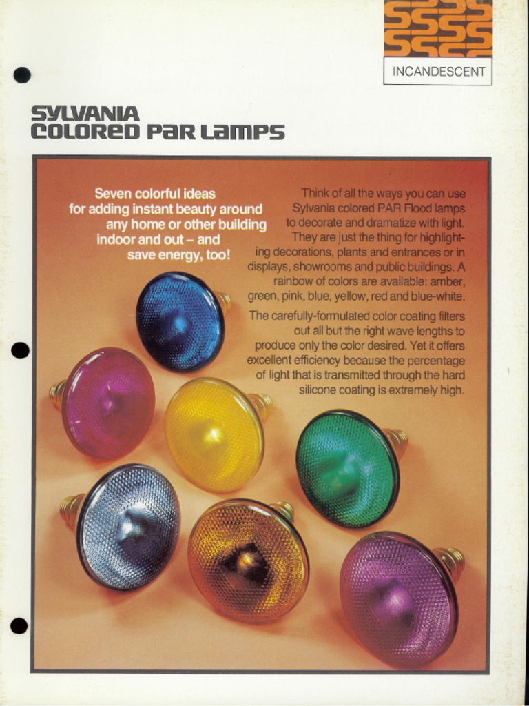 Sylvania Incandescent 100w PAR-38 Colored Lamps 1976 | PDF