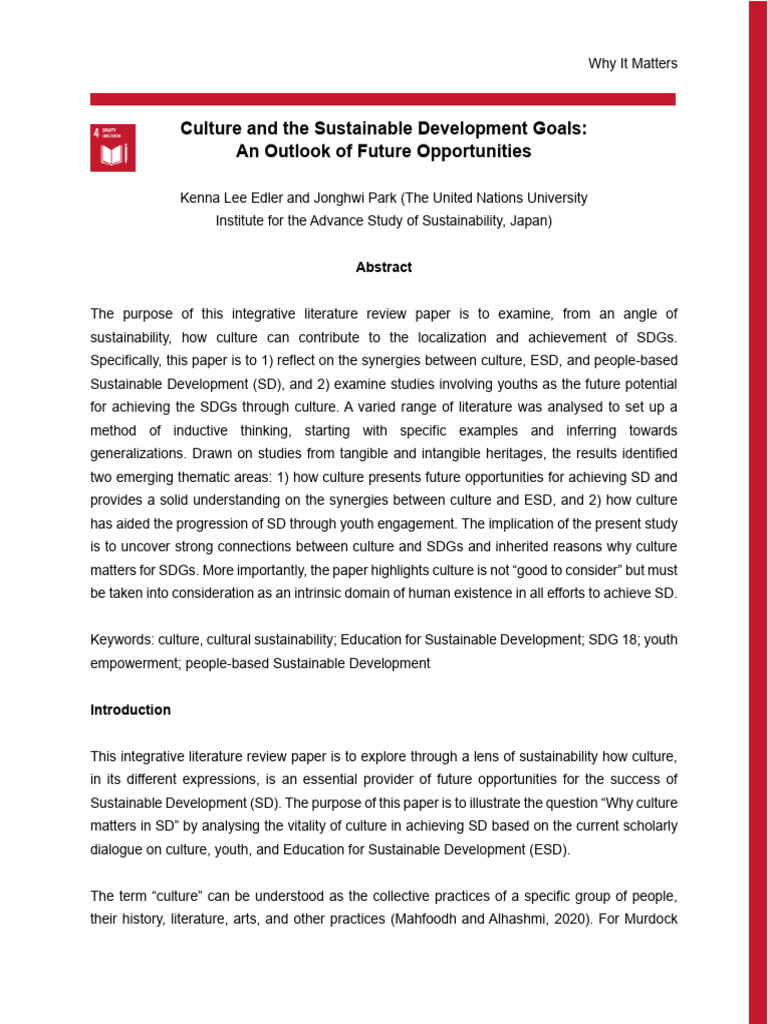 Culture's Role in Achieving SDGs | PDF | Sustainability | Sustainable ...
