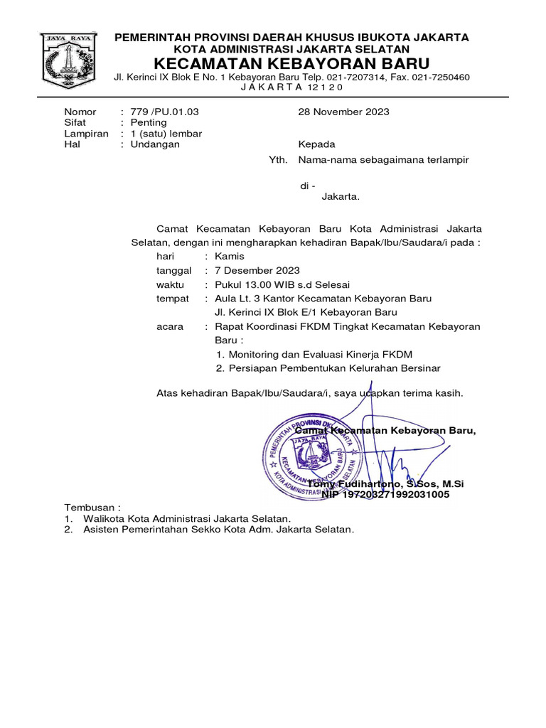 Undangan Rapat FKDM Bulan Desember 2023 | PDF