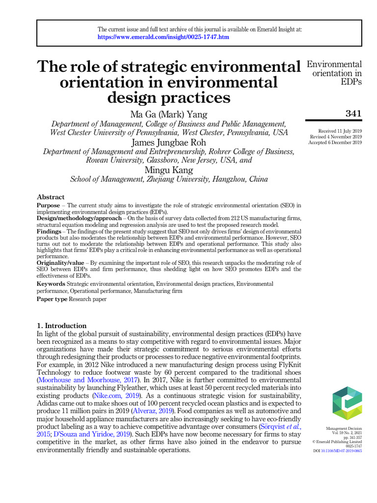 The Role of Strategic Environmental Orientation in Environmental Design ...