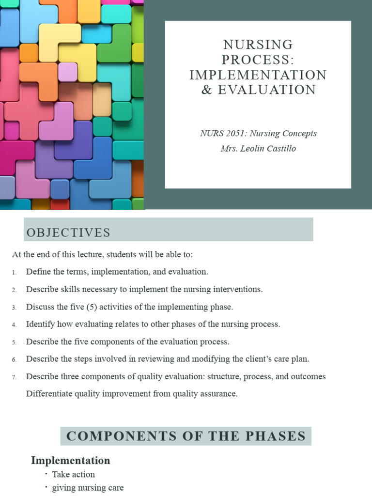 Nursing Process: Implementation & Evaluation | PDF | Nursing | Goal