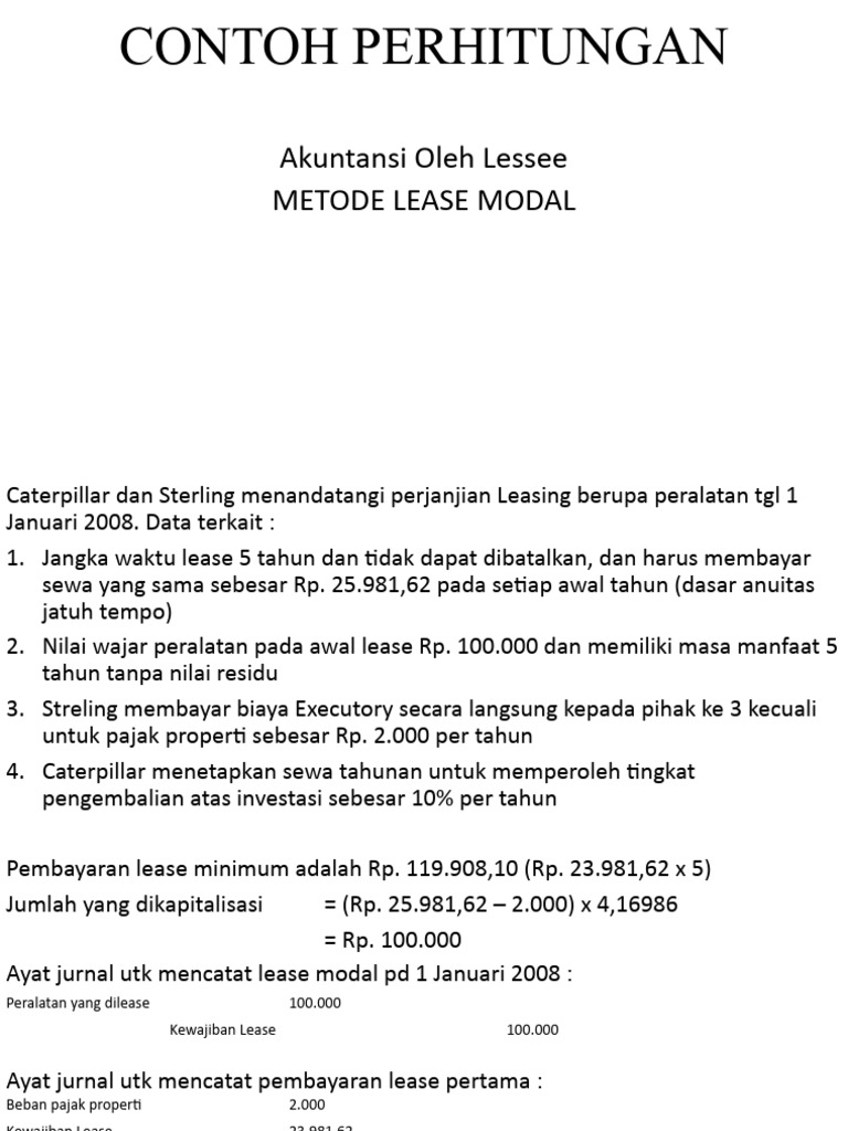 Perhitungan Lease | PDF | Pengelolaan Keuangan & Uang | Hukum