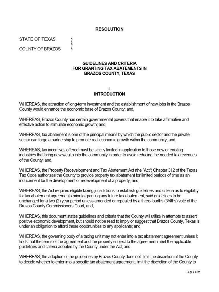 Brazos County Proposed Tax Abatement Guidelines and Criteria PDF