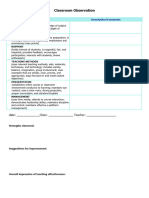 Classroom Observation Form - Teacher