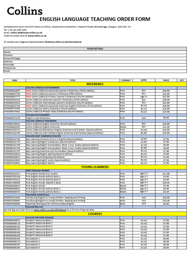 Collins ELT Order Form | PDF | International English Language Testing ...
