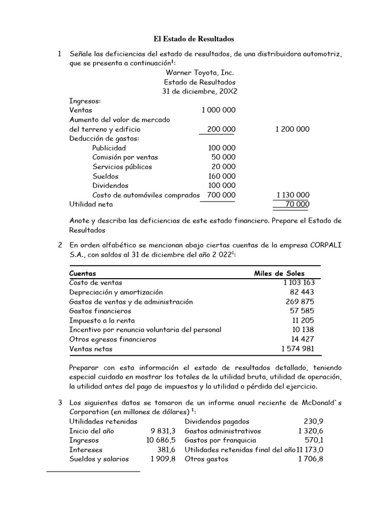 Ejercicios Estado de Resultados | PDF | Estado de resultados | Contabilidad