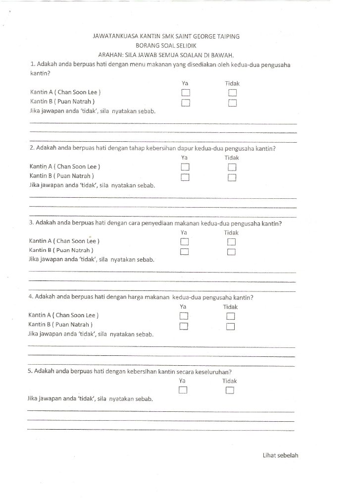 Borang Soal Selidik Kantin Sekolah