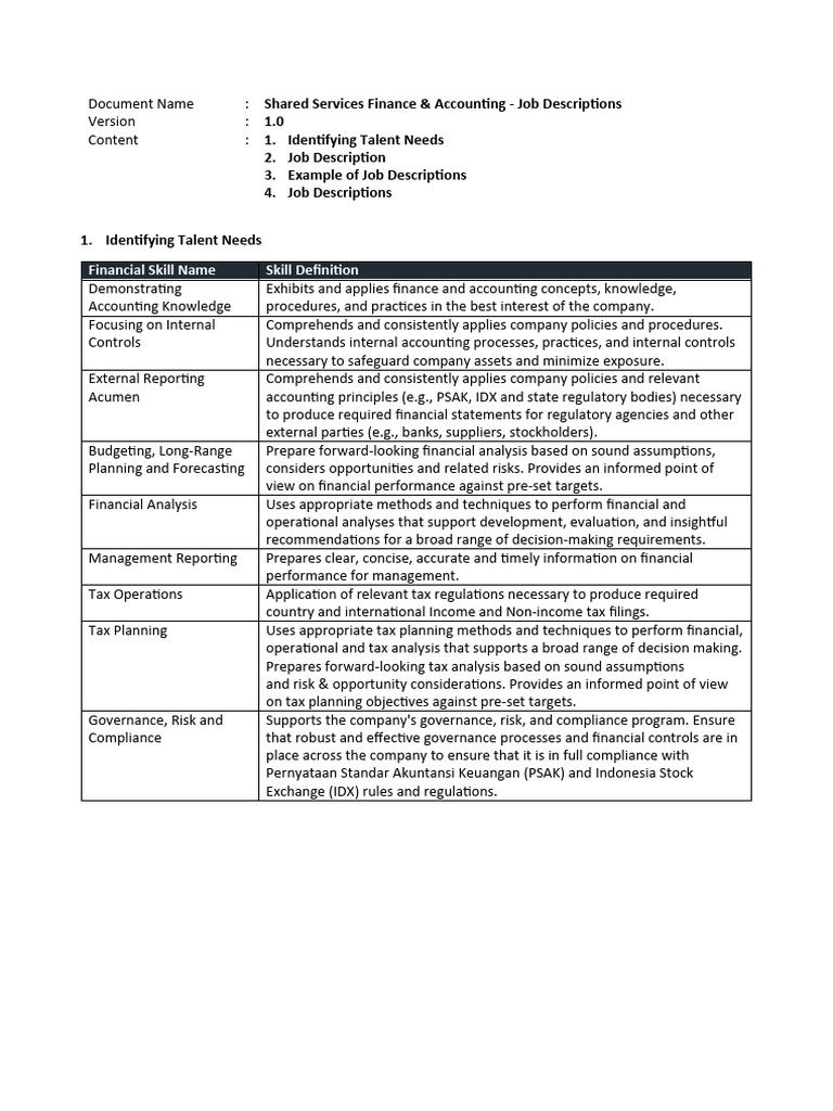 Shared Services Finance Job Descriptions | PDF | Internal Control ...