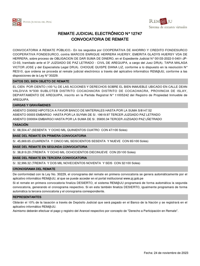 Aviso de Remate 12747 | PDF | Gobierno | Justicia