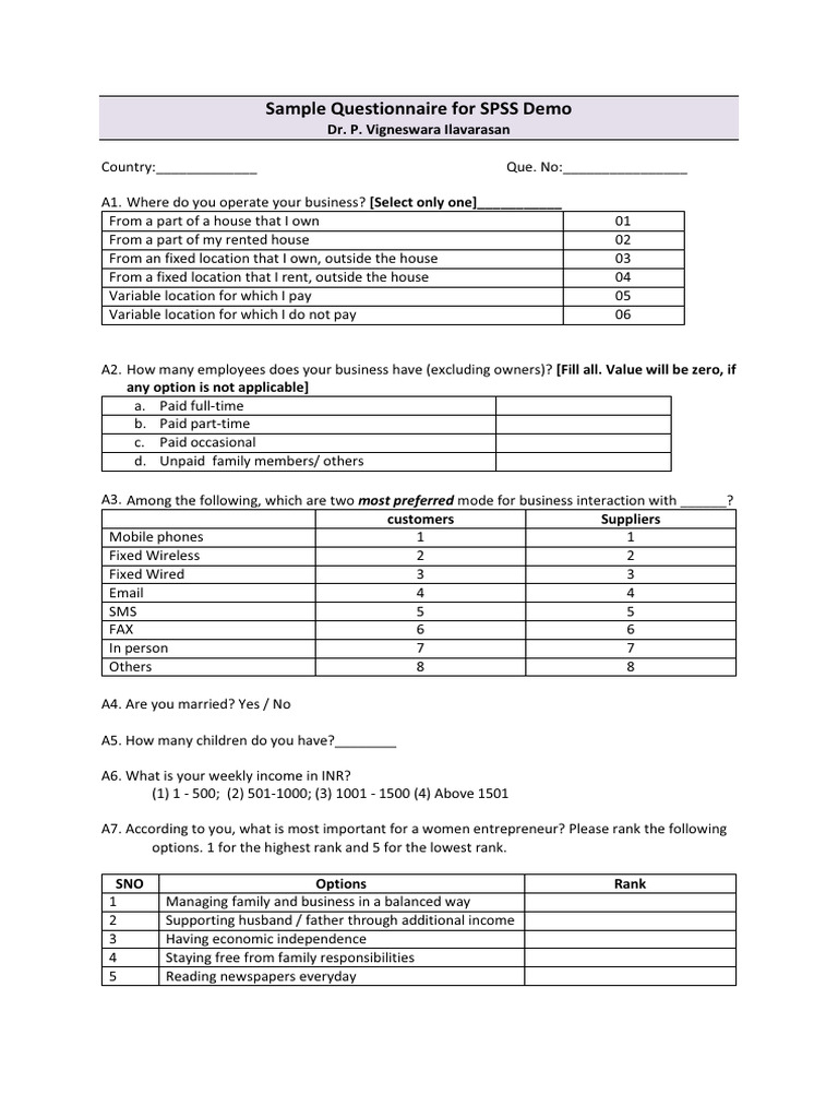 SPSS Questionnaire Template for Analysis | PDF | Categorical Variable