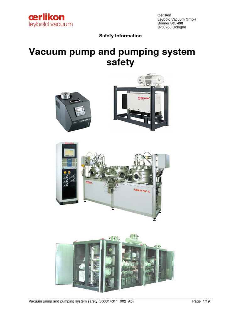 Safety Booklet Vacuum Pump and Pumping System PDF Vacuum Corrosion