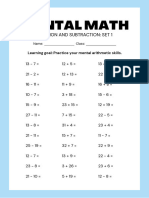 Colorful Pastel Addition and Subtraction Mental Arithmetic Math Worksheet