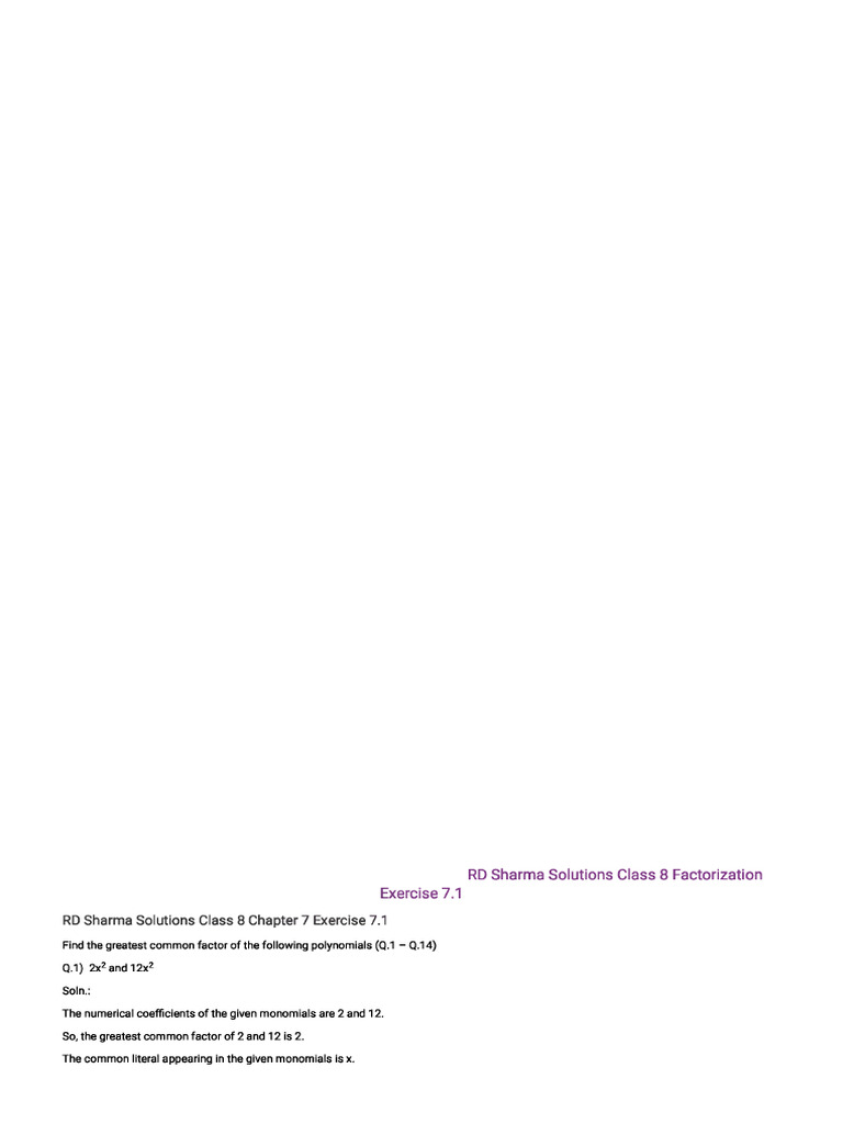 Rd sharma class 8 solutions maths chapter 7 factorization download