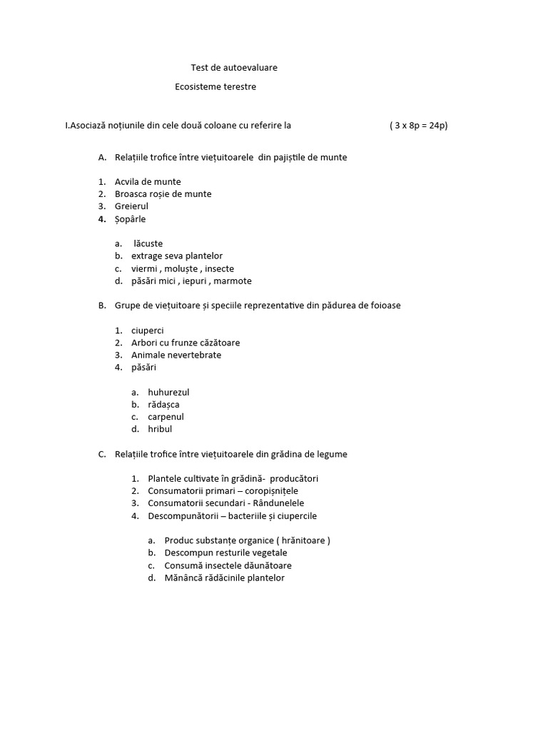 Test de Autoevaluare Ecosistemele Terestre | PDF