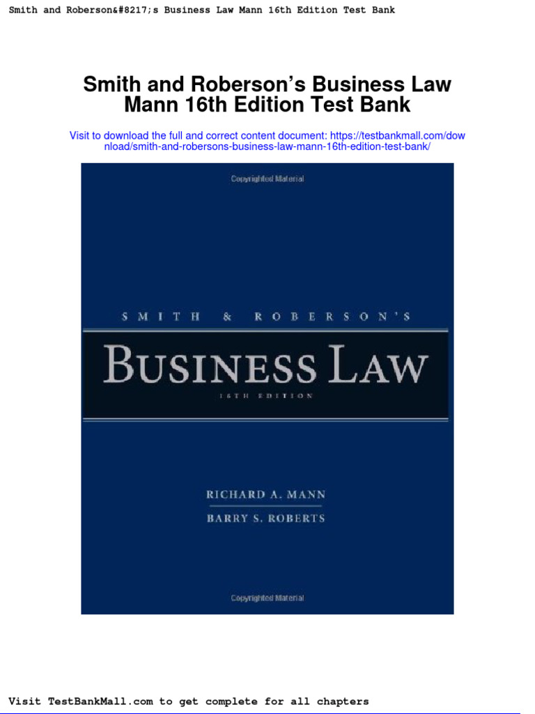 Smith and Robersons Business Law Mann 16th Edition Test Bank