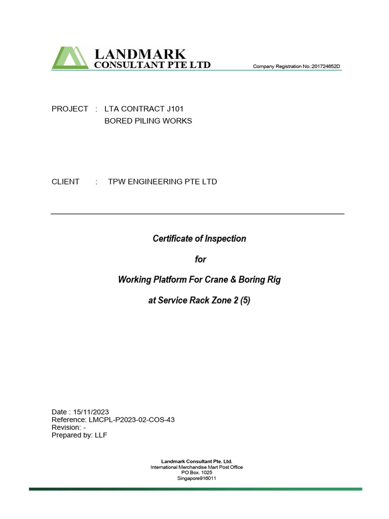 Certificate of Inspection for Bored Piling | PDF | Civil Engineering