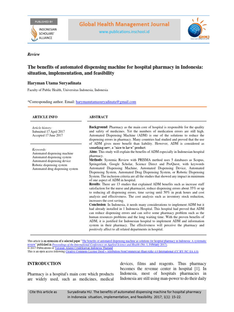 Benefits of Automated Dispensing Machines in Indonesian Hospitals | PDF ...