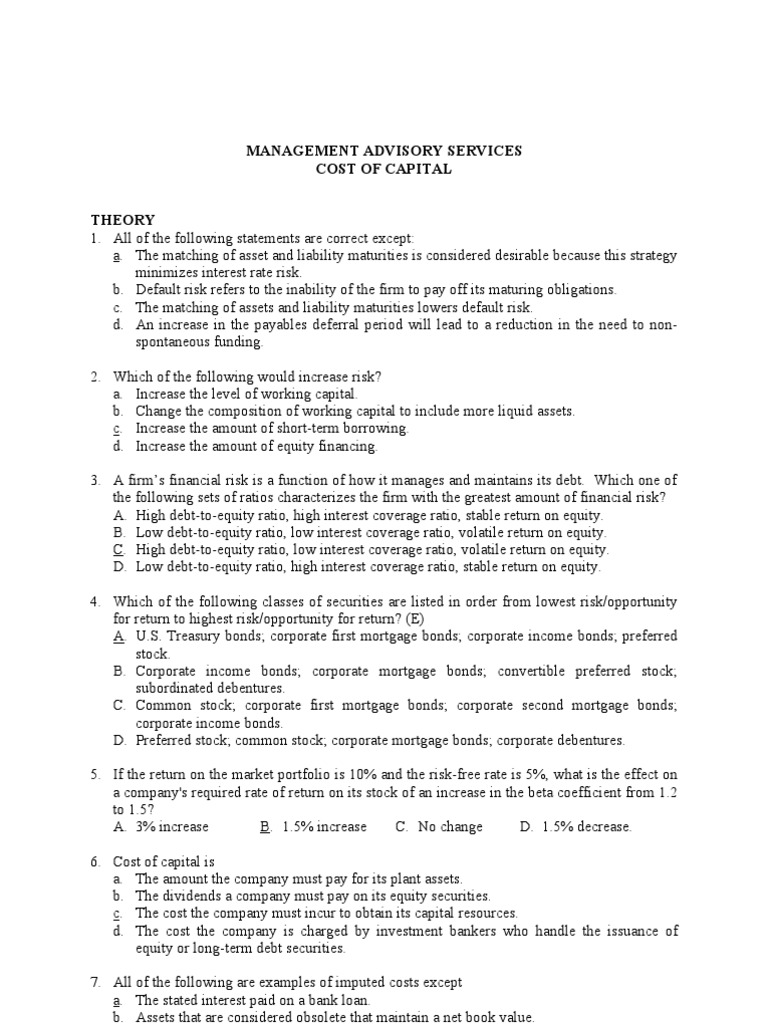 Cost of Capital Management Insights | PDF