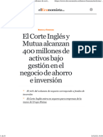 El Corte Inglés y Mutua Alcanzan 400 Millones de Activos Bajo Gestión en El Negocio de Ahorro e Inversión