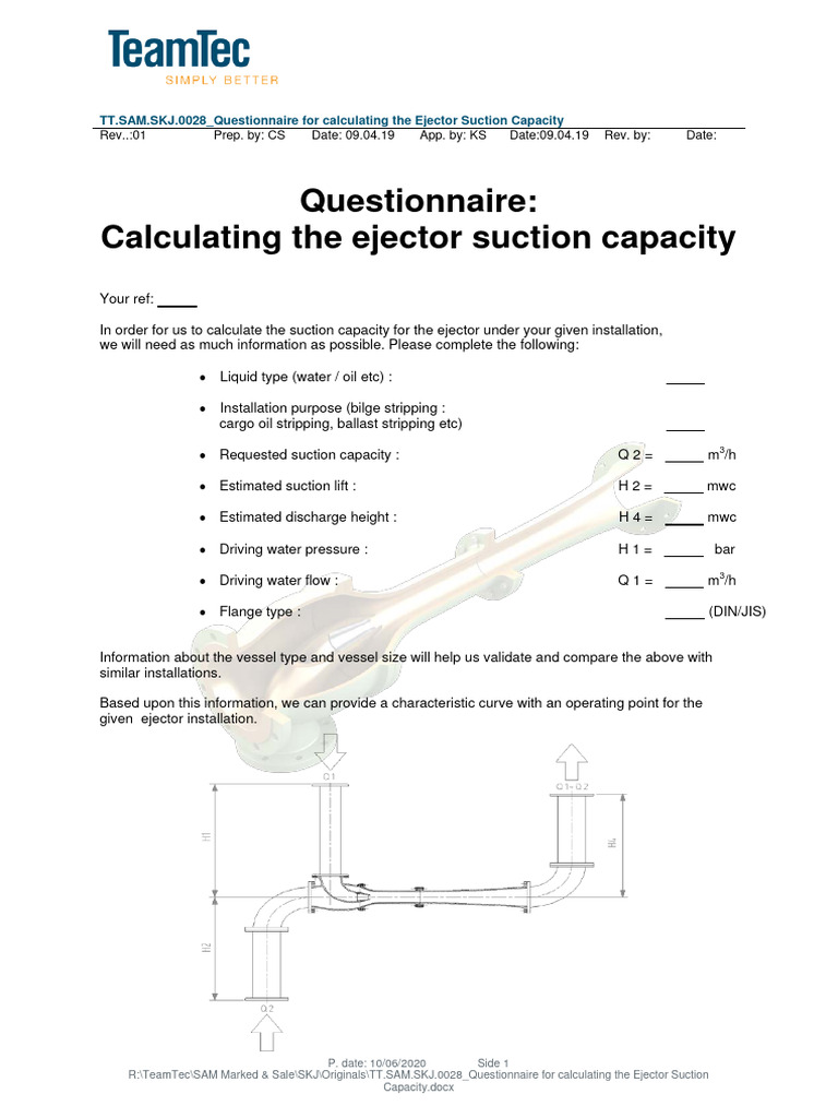 Questionnaire For Calculating The Ejector Suction Capacity | PDF