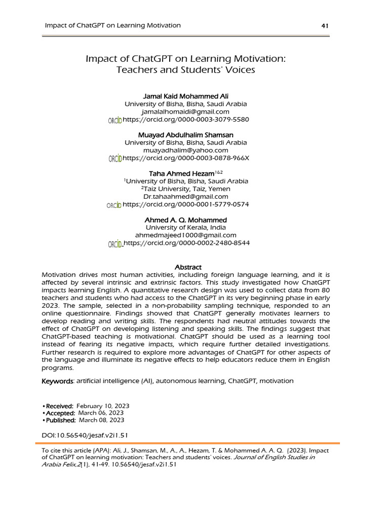 Iimpact of ChatGPT On Learning Motivation | PDF | Motivation | Motivational