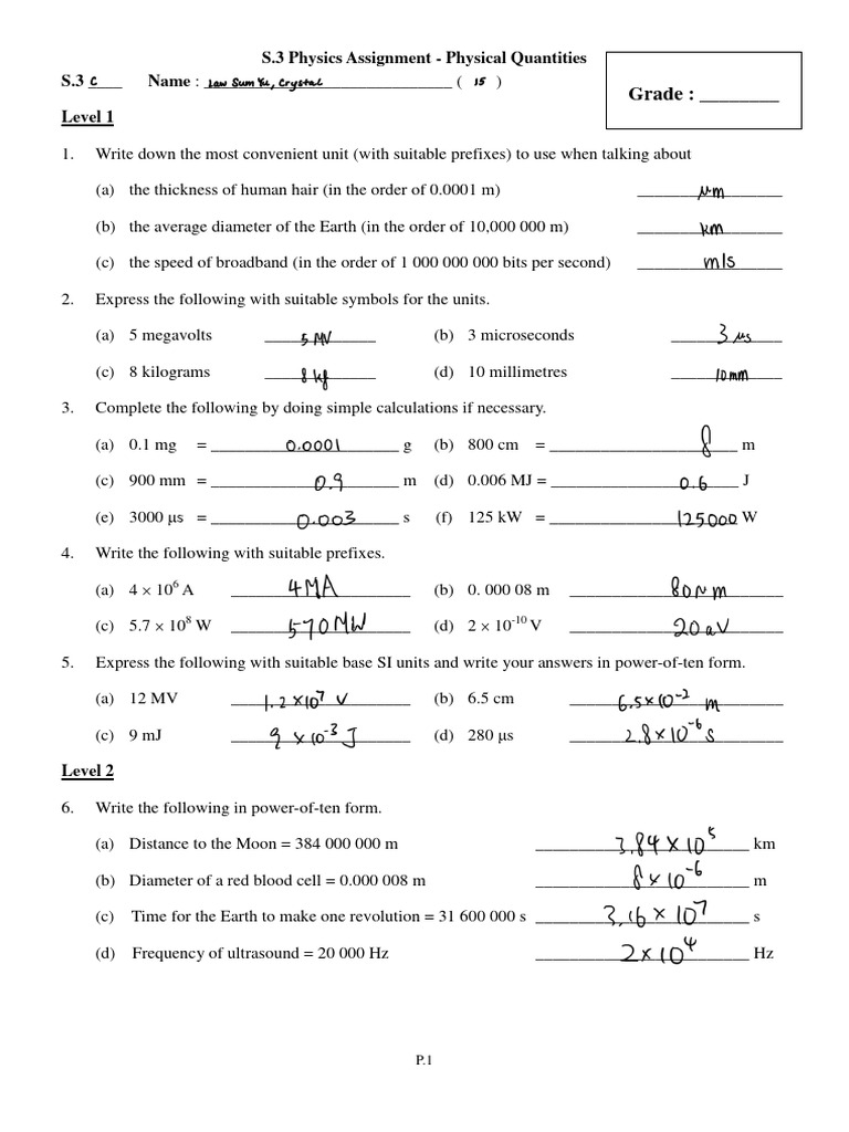 Physics Homework for S.3 Students | PDF | Astronomical Unit | Physical ...