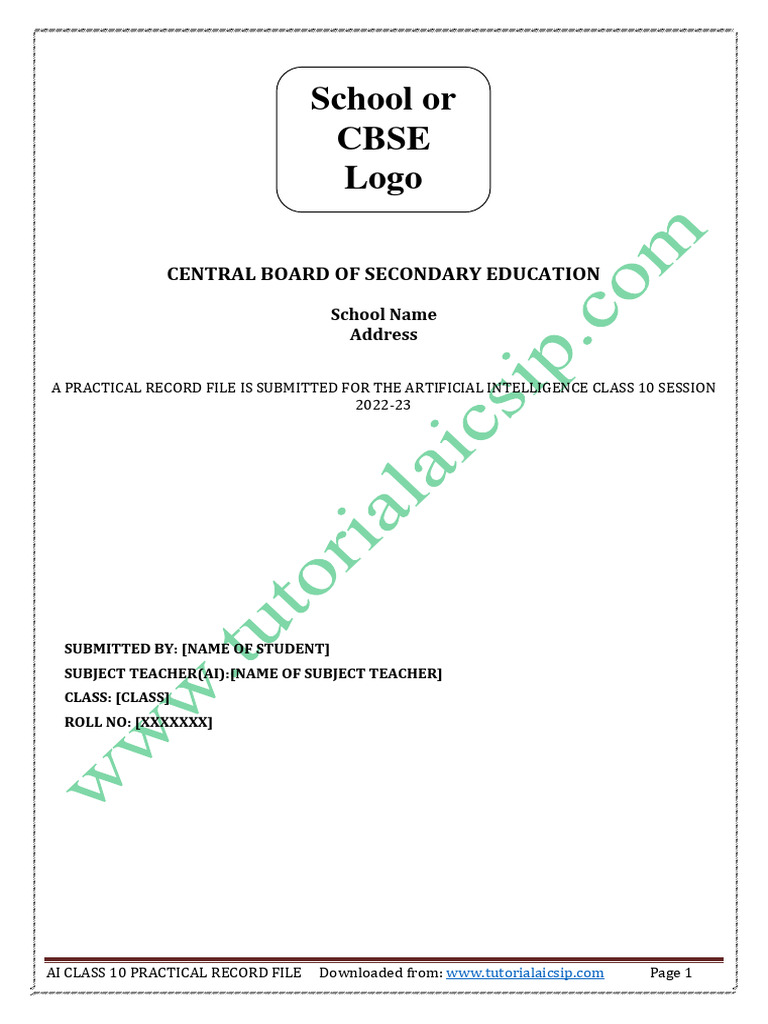 Practical file artificial intelligence class 10 for 2022 23 pdf