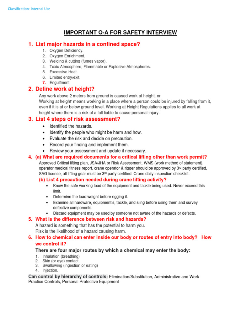 Key Safety Q&A for Interviews | PDF | Hazards | Occupational Safety And ...