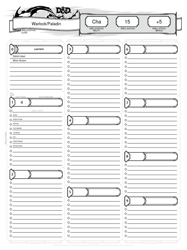 Spellcasting Sheet - Form Fillable | PDF